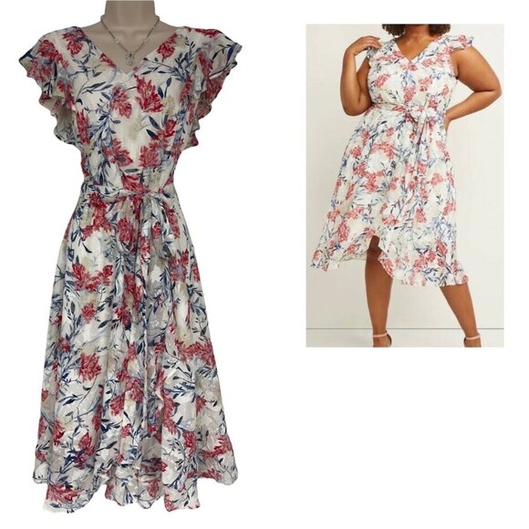 Elegant Floral Burnout Dress W/Tie Size‎ 22 3X Spring Summer Wedding Plus Size - Picture 1 of 7